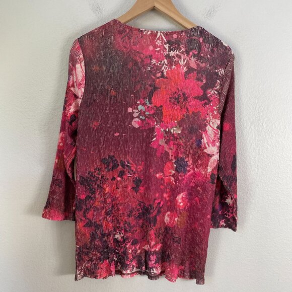 NEW COLDWATER CREEK Womens Plus 1X Crinkle Blossom Top Floral 3/4 Sleeve Shirt - Picture 9 of 10